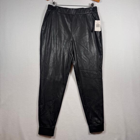 NWT Juicy Couture Faux Leather Black Joggers Elastic Waist Large Sporty Casual - Picture 4 of 12